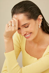 Tiny Silver Joy Oval Ring, Yellow Gold Plating, Natural White Topaz + Give Magic Gift